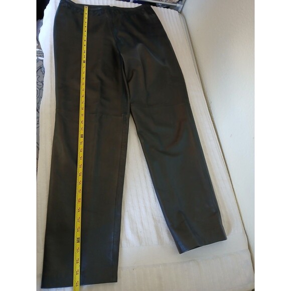 Belle Sport Womens Genuine Leather Pants Black Size 8 Straight Leg Elegant - Picture 6 of 12